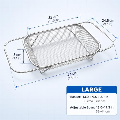 Expandable Over Sink Colander, Stainless Steel Fine Mesh Strainer