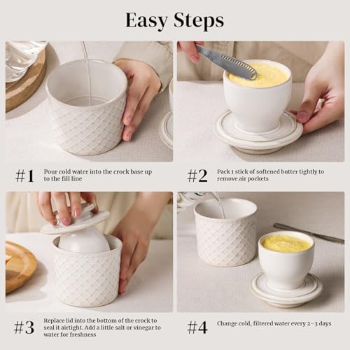 DOWAN French Butter Crock for Counter with Water, Ceramic Butter Dish