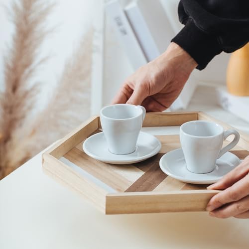 Espresso Cups Set of 6, 2.8 oz White Espresso Cups and Saucers