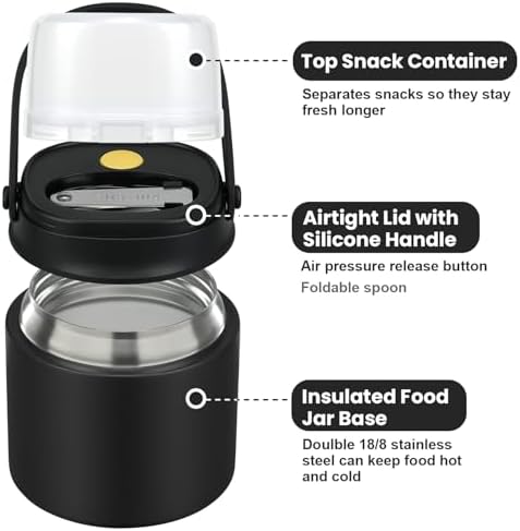 2-in-1 Insulated Food Jar with a Snack Container - 15oz Kids Soup
