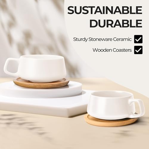 MIAMIO - Cappuccino Cup Set of 4, Ceramic (9.5oz) - Luxe (Cream White)