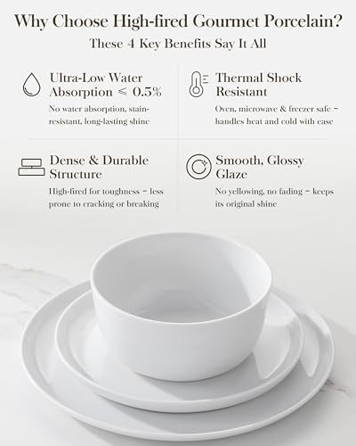 MALACASA 24-Piece Dinnerware Set for 8, White Porcelain Dishes