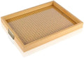 YWMSGM Rattan Woven mesh Surface Wood Serving Tray with Metal Handles