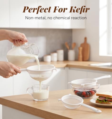 3 Pcs Plastic Strainer for Kefir Grains, Nylon Mesh Strainer for