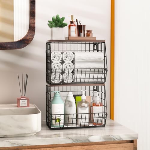 Wawocs Fruit Basket for Kitchen Counter 2 Tier Fruit Bowl, Stackable