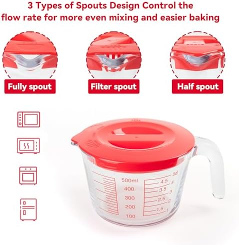 6 Pieces Glass Measuring Cups Set, 1-Cup, 2-Cup, 4-Cup with Lids