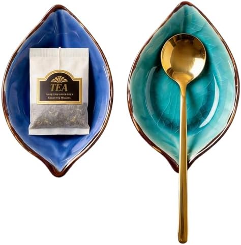 2-Pack Leaf Ice-Cracked Ceramic Coffee Spoon Rest & Tea Bag Holder