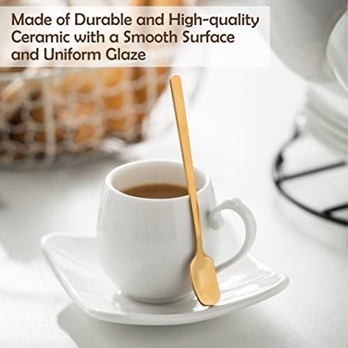 LYEOBOH Espresso Cups with Saucers Set, Coffee Cups Metal Stand and