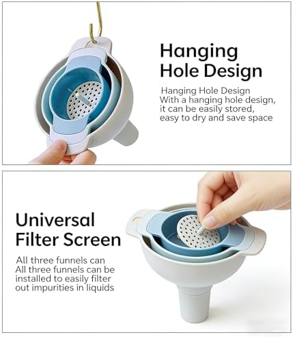 4-in-1 Multi Size Kitchen Funnel Set with Removable Strainer, Plastic