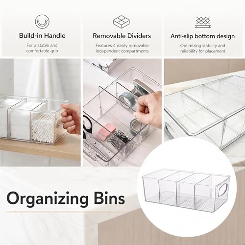 Clear Plastic Storage Bins with Removable Dividers – Pantry Snack