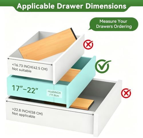 FJO 6 Pack Bamboo Drawer Dividers 4.65" High Adjustable from 17'' to
