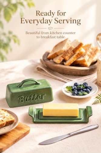 LYEOBOH Ceramic Butter Dish with Lid, Butter Dish Holder for