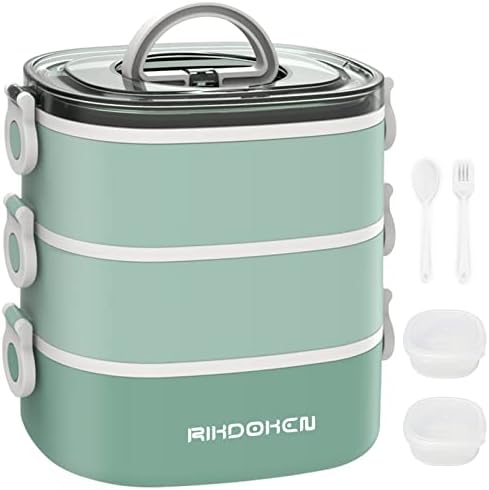 RIKDOKEN Lunch Box, Stackable 3 Layers Containers, Portable 94OZ Large
