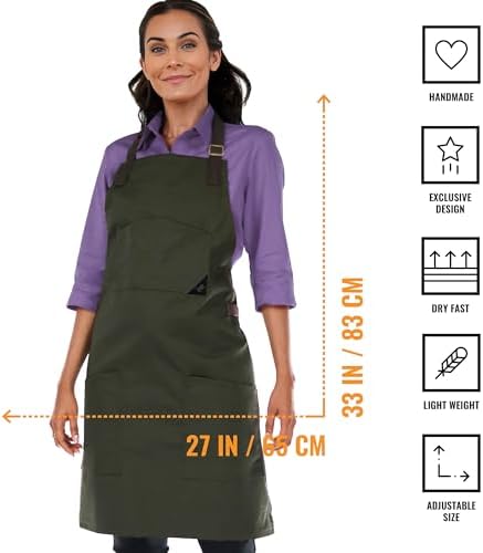 Under NY Sky Chef Apron – Professional Green Twill – Cotton Straps