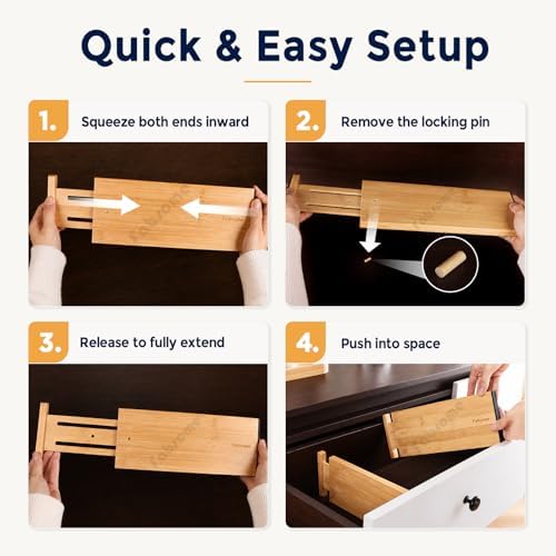 Fabsome Drawer Divider 6 Pack, Bamboo Kitchen Dividers Organizers