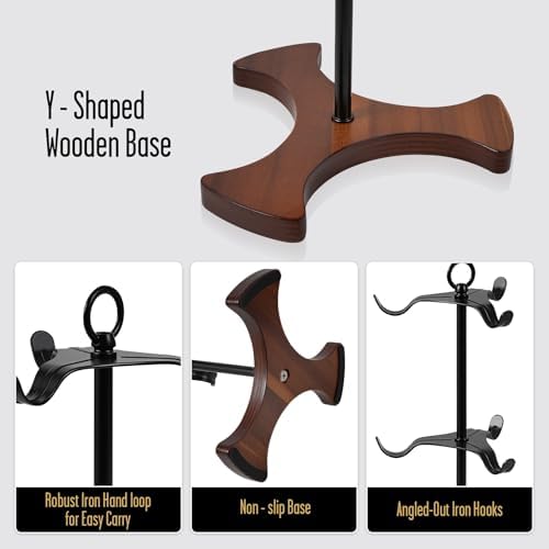 Coffee Mug Tree,Solid Wood Base Y Shape 6 Iron Hooks
