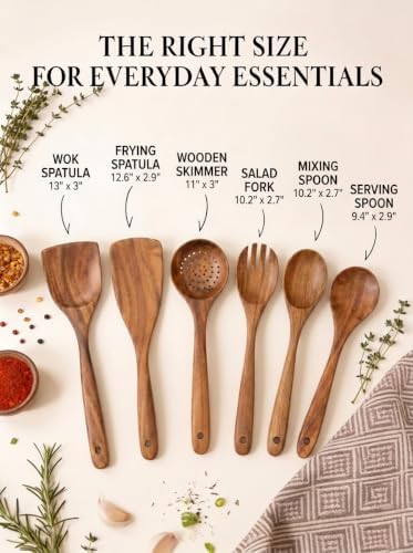 Teak Wooden Kitchen Utensil Set of 6