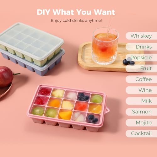 Silicone Ice Cube Tray 3 Pack, BPA Free Ice Trays for Freezer