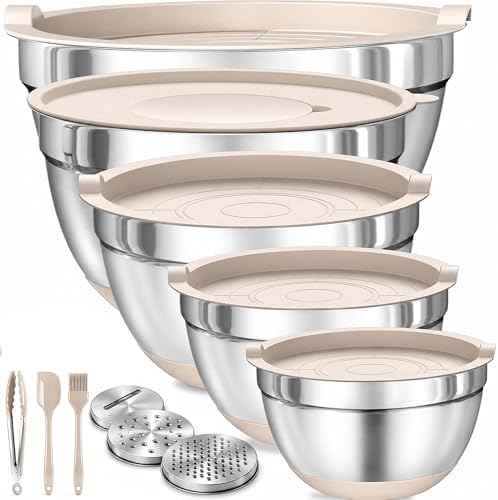 Four Flowers Stainless Steel Mixing Bowls with Lids, 11-Piece Nesting Set