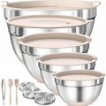 Four Flowers Stainless Steel Mixing Bowls with Lids, 11-Piece Nesting Set