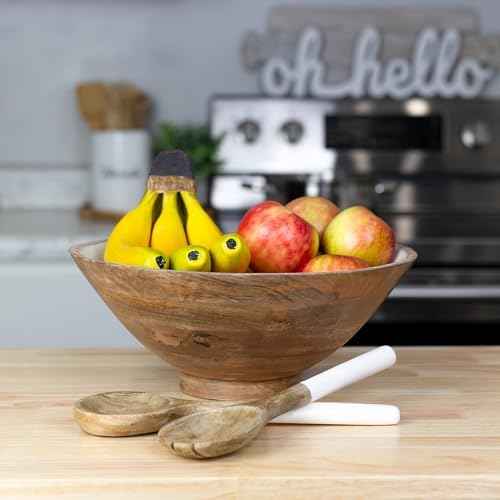 AuldHome Design Wooden Salad Bowl Set (Large Serving Bowl w/Utensils)