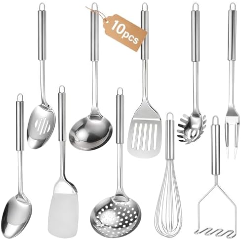 Kitchen Utensils Set, 10 PCS Stainless Steel Utensils Set for Cooking