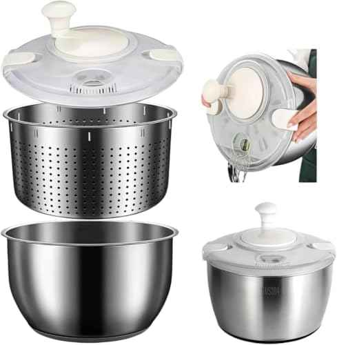Stainless Steel Salad Spinner, Lettuce Spinner with Drain 5.3 QT
