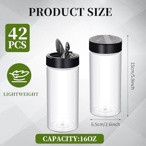 42 Pcs 16 oz Plastic Spice Jars with Shaker Lids Clear Kitchen