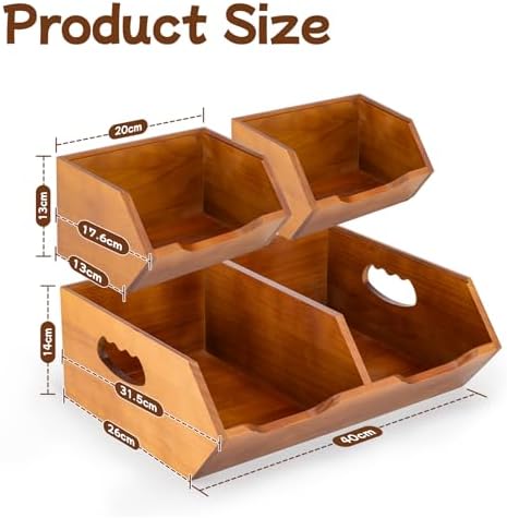 Aquzee Wooden Pantry Storage Bins, Stackable Kitchen Organizer for