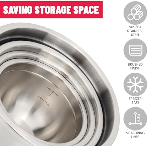MARSKITOP Stainless Steel Mixing Bowls with Lids Set, Size 5, 3, 2