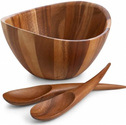 nambe Gourmet Harmony 3 Piece Wooden Salad Bowl Set | Big 12-Inch