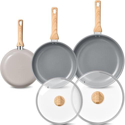 BLAZANT Non Stick Frying Pan Set with Lids, 5 Pcs Ceramic Nonstick Skillets