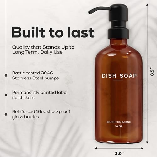Brighter Barns Amber Glass Soap Dispenser Set