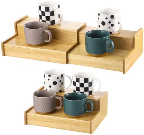 Expandable Bamboo Mug Holder, 2-Tier Expandable Coffee Mug Holder for