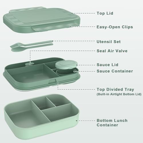 Caperci 47oz Stackable Bento Lunch Box for Adult & Teens BPA-Free