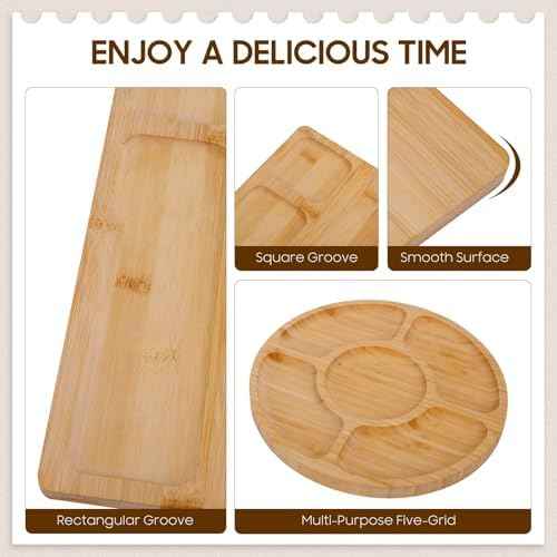 TURIMON Bamboo Charcuterie Board Set - Cheese Serving Platter with 4 Stainless Steel Knives and Fruit Tray - Elegant Cheese Board for Parties, Weddings, and Home Entertaining