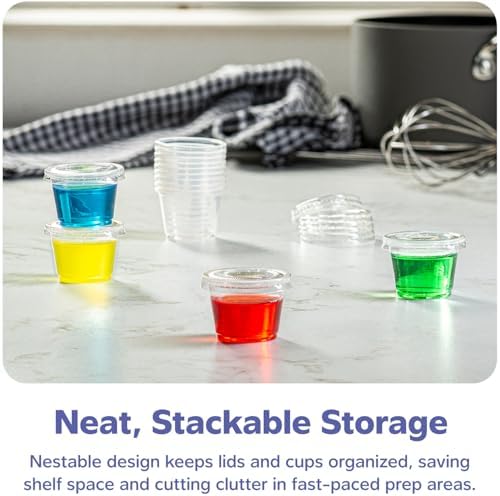 GUSTO 1 oz Jello Shot Cups with Lids [100 Count] Condiment Containers