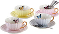 Jusalpha 4 Pcs Elegant Multi Color Tea Cup and Saucer Set with Spoons