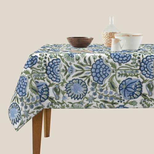 Boho Square Tablecloth 54x54 Inch Blue Green Vintage Floral Table