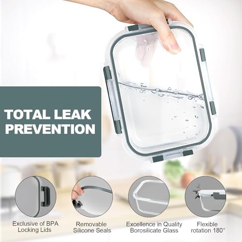 VERONES Glass Meal Prep Containers Set, 10 Pack, Grey