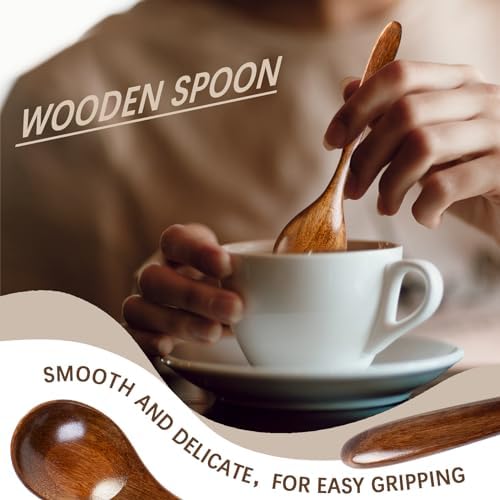 Small Wooden Spoons for Eating, 6-Piece Set, 6.7 Inch, Honey Spoons