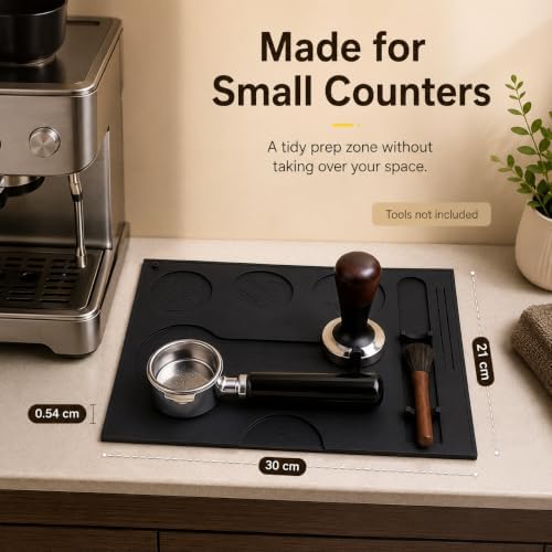 Espresso Tamping Mat with Tool Organizer, Silicone Coffee Bar Mat for