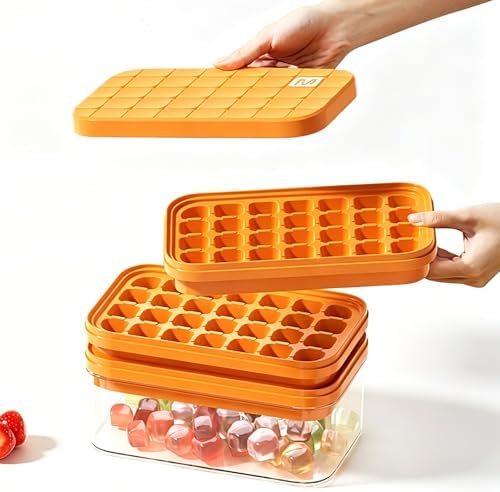 Ice Cube Tray with Lid and Bin, Easy Release Silicone Ice Cube Maker