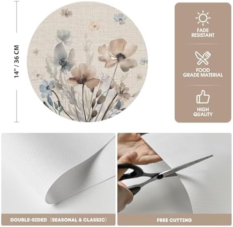 Artoid Mode Brown Poppy Floral Round Placemats Set of 4, 14 Inch