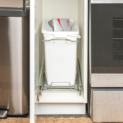 Household Essentials Pull-Out Trash Can, 5 Gallon, Chrome and White