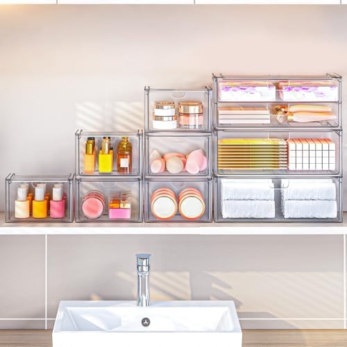 caktraie 6-Pack Acrylic Stackable Storage Drawers for Vanity, Desk