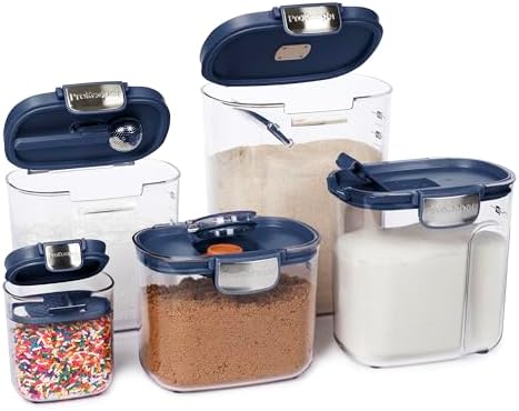 ProKeeper+ Airtight Food Storage Container Set – Clear Plastic Flour and Sugar Canister Set with Magnetic Accessories for Kitchen Organization (Navy, 9-Piece)