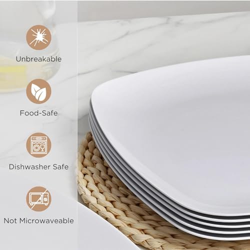 TP 10.5" Melamine Square Dinner Plates, 6-piece Plate Sets, White