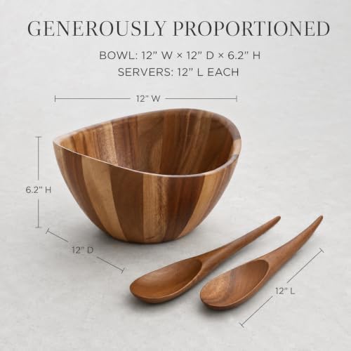 nambe Gourmet Harmony 3 Piece Wooden Salad Bowl Set | Big 12-Inch