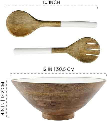 AuldHome Design Wooden Salad Bowl Set (Large Serving Bowl w/Utensils)